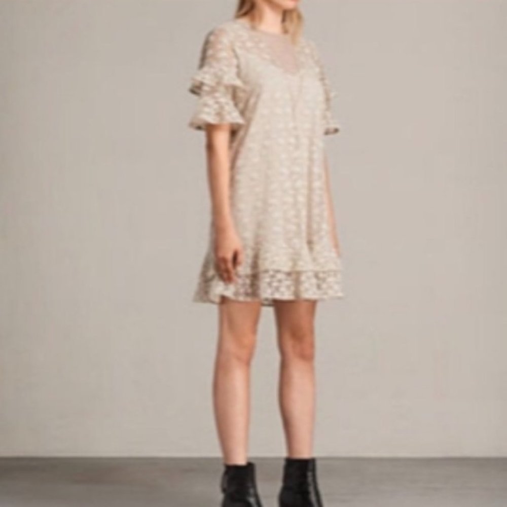 All Saints Henrietta Ruffle Dress In Vintage White
